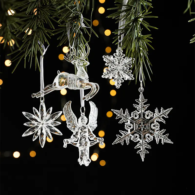 Navidad dekorasi Natal gantung ornamen kepingan salju jelas liontin Natal dekorasi pohon Natal akrilik