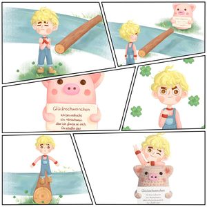 Muñeco de lana de cerdito de la suerte tejido a mano, juguete de ganchillo, cerdito rosa, con tarjetas de monedas de la suerte - Product Image 4