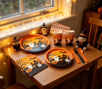Ensemble jetable tout-en-un pour Halloween : assiettes, gobelets, serviettes – thème citrouille et fantôme classiques
