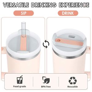 Gobelet isotherme 40oz 30oz avec poignée, en acier inoxydable à double paroi, pour sublimation, avec paille et couvercle, tasse à café - Product Image 3