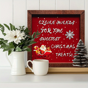 Christmas decorative painting, Santa Claus, wooden <b>framed</b> ornament, festive scene, English home wall hanging. - Product Image 4