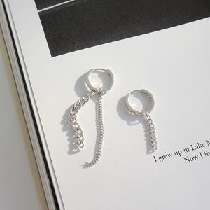 Pendientes de aro de plata de ley HEH257 de 10mm con borla de cadena larga, pendientes de gota no coincidentes de moda para fiesta estilo Hugg - Product Image 3