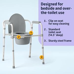Kursi Toilet lipat 3 dalam 1, kursi roda tempat tidur ringan untuk Toilet dengan lengan - Product Image 3