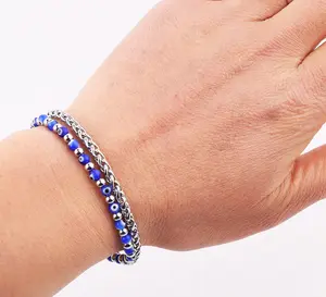 High Quality New Design 4mm Glass Evil Eye Stainless Steel Chain Bracelet Lucky JBS12602