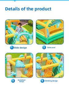 บ้านลมเป่าลมรูปไดโนเสาร์หมอปลาโลมาสำหรับเด็กเล็ก ใช้ได้ทั้งในบ้านและนอกบ้าน พร้อมสไลเดอร์และพื้นที่ปีนป่าย - Product Image 2