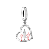 Breloque en argent sterling 925 pour bracelet Fit Original Pan, motif mère, deux fils et fille, pour la création de bijoux pour femmes