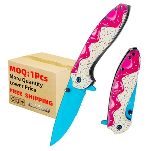 Cuchillo Plegable de Hoja Fija para Camping y Caza al Aire Libre, Mango Tipo Donut, Hoja de Acero Inoxidable, ABS, 190mm de Longitud Total, Portátil - Product Image 1