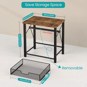Cross-border office <b>desktop</b> printer double-layer <b>shelf</b> wrought iron and wooden floor-standing express label printer stand - Product Image 4