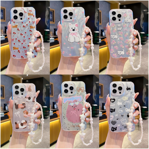 Ốp điện thoại hình chú chó dễ thương có laser dành cho <span class=keywords><strong>iPhone</strong></span> 16 17 Pro, dây đeo tay nữ, phụ kiện điện thoại đáng yêu dành cho <span class=keywords><strong>iPhone</strong></span> 16 15 14 13 12 - Product Image 1