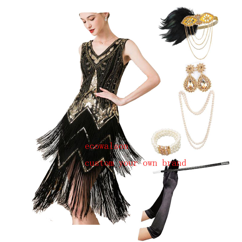 dama dresses pink and gold 1920s The Great Gatsby Outfit Sheath/Column Scoop Sequins Vintage Dresses Apricot main image 0