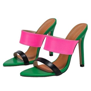 Sandalias de Tacón Alto con Punta en Pico y Tira en el Tobillo para Mujer, Diseño de Bloques de Color/Contraste, Color Verde de Moda, Zapatos de Tacón Alto de Calidad para Dama - Product Image 1