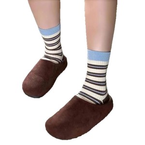 Calcetines a rayas para mujer, de algodón, transpirables, que absorben el sudor, hasta media pantorrilla, estilo juvenil - Product Image 4