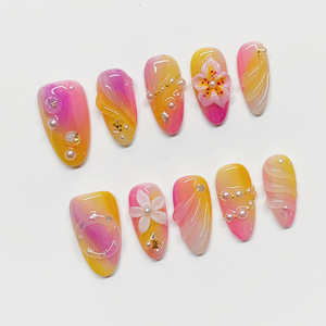 <span class=keywords><strong>Uñas</strong></span> Artificiales Cortas Cuadradas Color Rosa Pálido, Talladas en 3D con Flores, Pintadas a Mano, <span class=keywords><strong>de</strong></span> Alta Calidad, Novedad al por Mayor - Product Image 4