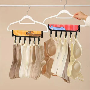 Cintre portable en tissu avec pince à chaussettes et support pliable pour sous-vêtements, idéal pour séchage en hôtel, en extérieur ou en voyage - Product Image 5