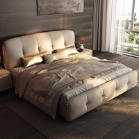 Lit Double King Size Moderne de Luxe en Bois Rembourré avec Tiroirs de Rangement et Designs en Cuir – En Vente