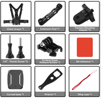 Kit de fixation universel 13-en-1 pour caméra d'action (GoPro, DJI, Insta360) : support de poitrine, support de casque, perche d'extension pour ski, snowboard, vlog, POV