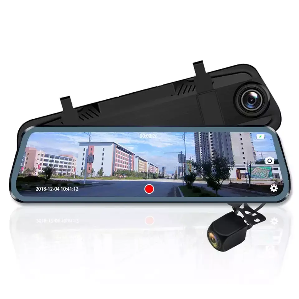 Toptan tam HD9.66inch 1080P çift Lens Dash kamera 4.3 inç dikiz aynası araba dvr'ı gece görüş kamera araba kara kutusu