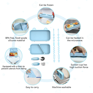 <span class=keywords><strong>Assiette</strong></span> à manger portable en silicone pour bébé avec couvercle ensemble cuillère <span class=keywords><strong>et</strong></span> fourchette pour alimentation boîtes à bento boîte à lunch en silicone - Product Image 3
