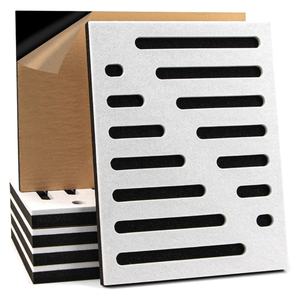 Panel acústico de espuma y poliéster autoadhesivo de doble capa con diseño de rayas de 16x12 pulgadas para reducción de eco y aislamiento acústico - Product Image 1