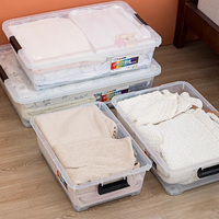 Conteneur de rangement sous lit 20L en plastique transparent avec couvercle à fermeture sécurisée et roulettes, écologique, pour literie et aliments, pour la maison et le bureau