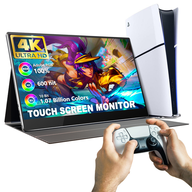 Sibolan 100% Color Gamut HDR 15.6 Inch Portable Monitor for PS5 Laptops 600 Brighess With 4K Toucreen