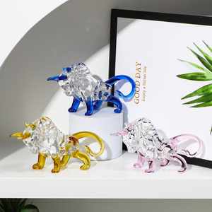 Figura de animales en miniatura de cristal soplado, Mini Toro de arte hecho a mano, figurita de animales salvajes coleccionables, decoración para el hogar FengShui de la suerte - Product Image 5