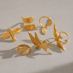 Bird <b>Ring</b> Set Stainless Steel <b>Open</b> Design Wings And Birds For Women Gift Jewelry - Product Image 4