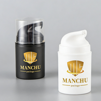 Label Sablon Logo Kustom Botol Plastik Krim Mata Pompa Airless 50ml 100ml Hitam/Putih Doff dengan Tutup Transparan