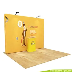 Exhibición de pared de tensión de tela personalizada, soporte de fondo de feria comercial, marco de pancarta emergente de 10 pies x 10 pies