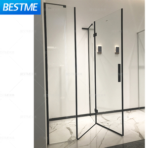 Cabina de ducha de lujo con marco de aluminio, puerta de vidrio de baño curvada negra con apariencia recta para hoteles - Product Image 4