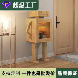 Vintage Style Solid Wood Robotic Wine <b>Cabinet</b> With Glass Door Living Room <b>Storage</b> Shelf Natural Wood Color - Product Image 5
