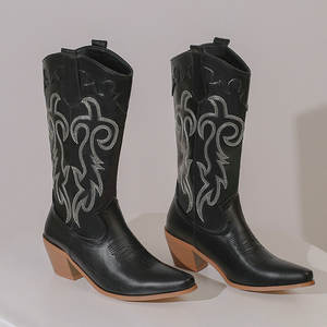 Botas Vaqueras Occidentales Personalizadas, Botas de Vaquera de Tacón Grueso de Cuero Bordado, <span class=keywords><strong>Botines</strong></span> Clásicos de Estilo Country para <span class=keywords><strong>Mujer</strong></span> - Product Image 6