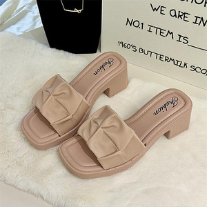 Zapatos de Mujer en Oferta 2024, Nuevas Pantuflas de Mujer con Punta Cuadrada <span class=keywords><strong>Antiarrugas</strong></span>, Zapatos de Tacón Alto Casuales de Verano con Boca de Pescado - Product Image 1