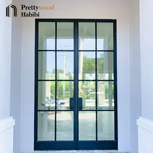 Prettywood Commercial And Residential Factory Price Double Glazing Carbon Steel Tube Swing Door