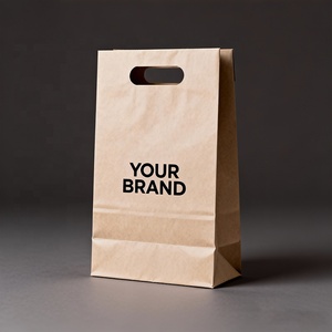 Sacs en papier kraft brun jetables avec logo personnalisé, sacs en papier pour emporter des aliments, sacs cadeaux avec poignée - Product Image 2
