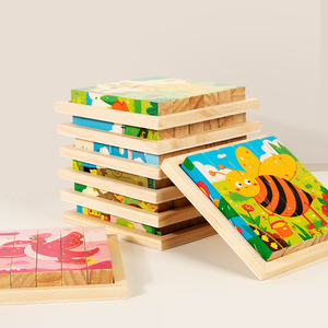 Gioco Educativo in Legno Puzzle 3D a Quattro Lati Blocchi con Animali Temi Cartoon per Bambini e Bambine - Product Image 6