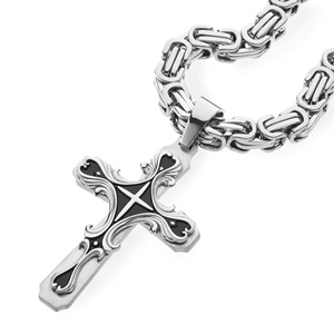 Collana con Ciondolo a Croce Grande e Pesante in Acciaio Inox 316L Placcato Oro, Pendenti Tribali Smaltati in Argento e Nero - Product Image 4