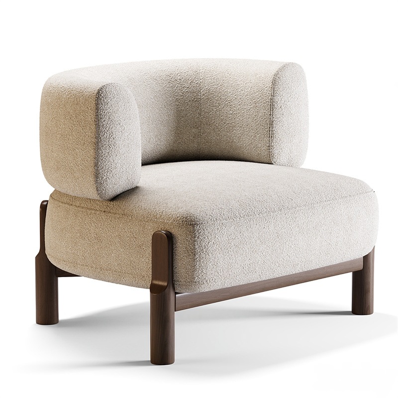 Fauteuil individuel en cuir d'agneau écru