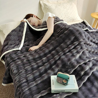 Plaid en fausse fourrure de lapin écologique à motif bulles, épais, toutes saisons, ultra doux, pour canapé, chambre et bureau