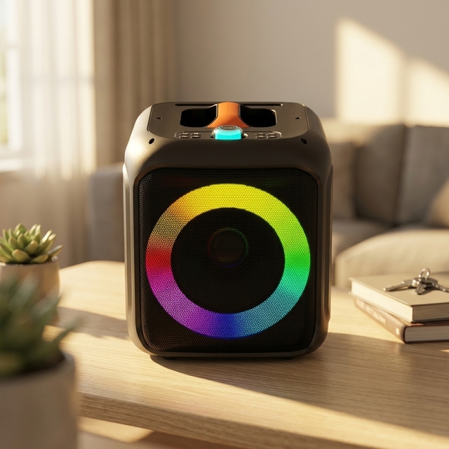 Portable Party Speaker RGB Flashing Lighting Strong Subwoofer for 5.2 Wireless Microphone Battery Plastic Karaoke Machine