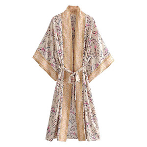 New Flower Printed <strong>Kimono</strong> Rayon Bikini Cover up Women <strong>Beach</strong> <strong>Kimono</strong> - Product Image 3