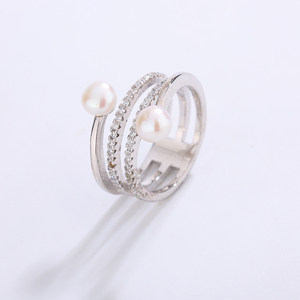Anillo Ajustable de Cobre con Espiral Triple y Doble Perla de Agua Dulce, Banda de Circonitas, Joyería de Perlas para Mujer, Regalo de Boda - Product Image 3