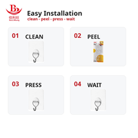 Bailiwang 10kg Nano Adhesive Double Hook 2 Pack PVC Wall Hangers Punch-Free 8.4 X 6.6cm Bathroom Kitchen Storage