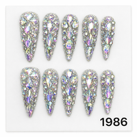 Faux ongles à presser en acrylique, forme cercueil et stiletto, avec strass holographiques et laque pailletée, couvrance totale, pour fêtes et salons