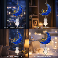 Attrape-soleil en verre encadré en alliage de zinc, motif lune et étoile, fait main, décoratif pour fenêtre, attrape-lumière, décoration de fenêtre chat