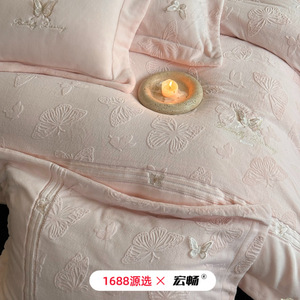 Juego de Ropa de Cama de Felpa con Bordado de Mariposas, Estilo Francés, Otoño Invierno, Ligero y Lujoso, Cuatro Piezas, Funda de Edredón Cálida y Transpirable - Product Image 2