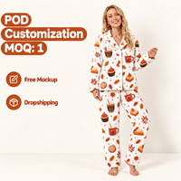 Ensemble de pyjama en flanelle pour femme, vêtements de nuit d'automne pour Thanksgiving, ensemble de pyjama en polaire à manches longues boutonnées avec pantalon, imprimé feuille d'érable AOP