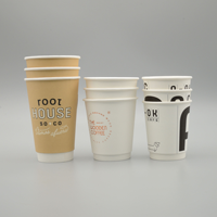 Gobelets à café jetables en papier kraft à double paroi avec logo personnalisé, revêtement PLA, résistants aux micro-ondes, étanches et adaptés au congélateur pour boissons chaudes