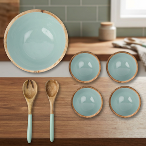 Bol en bois de manga, de couleur bleu, revêtu d'émail, Collection en bois - Product Image 2