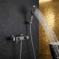 Ensemble de robinetterie de douche thermostatique en cuivre brossé avec cartouche céramique, jet de pluie doux, montage mural apparent pour hôtels et villas